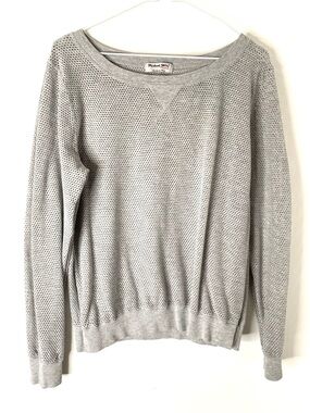 Michael Stars Grey Mesh Rib Pullover Sweatshirt Crew Neck Stretch Sheer Top